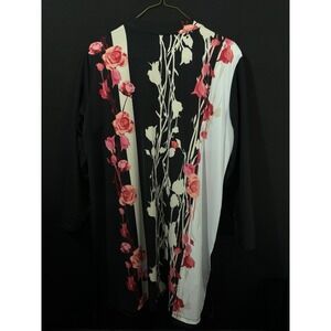 Allison Daley Size XL Open Cardigan Duster Black Front‎ Floral Back